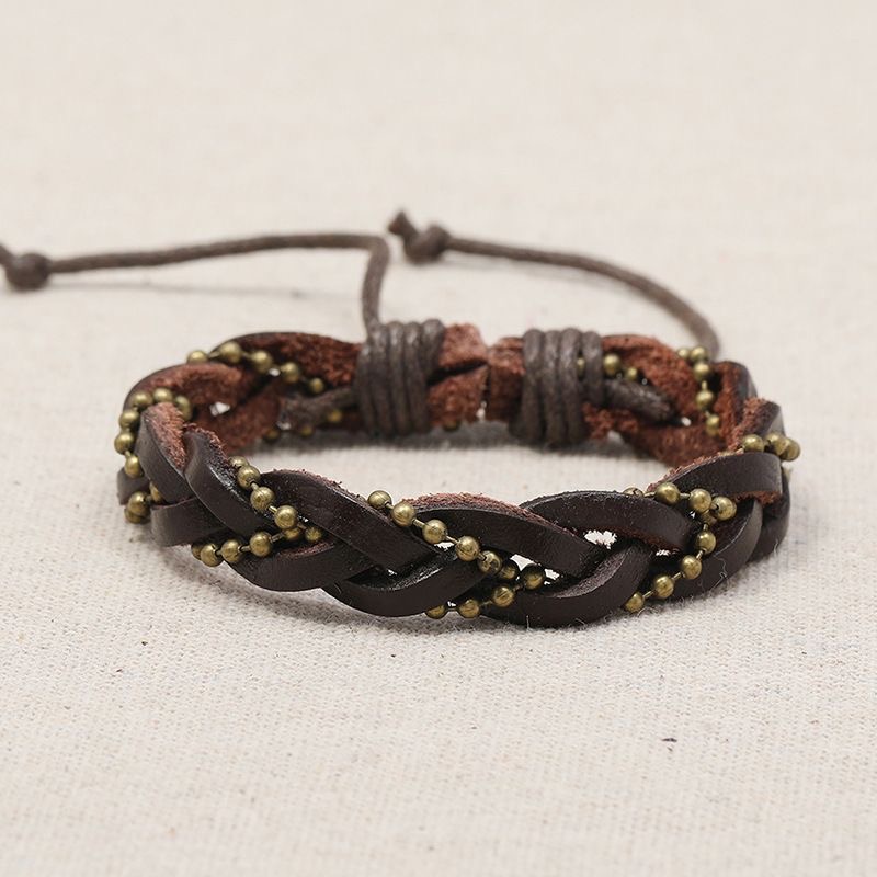 Vintage Braided Leather Bead Bracelet