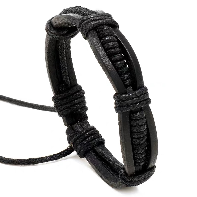 Midnight Black Leather Cord Bracelet