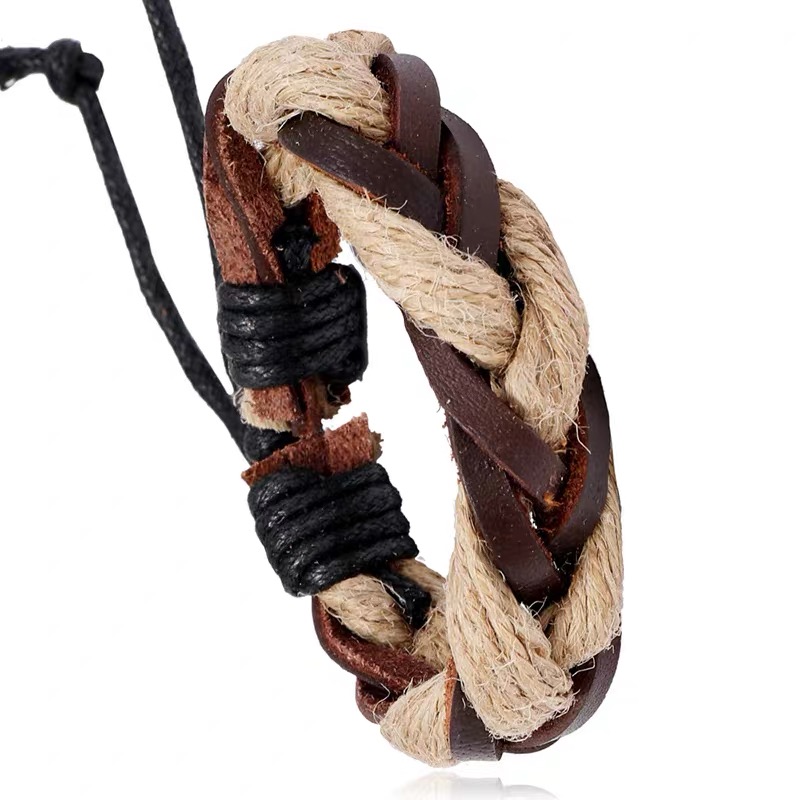 Boho Hemp & Leather Braid Bracelet