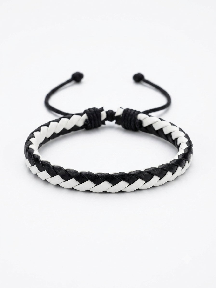 Classic Black & White Braided Leather Bracelet