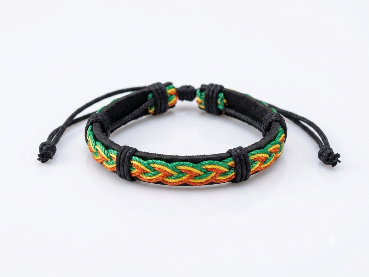 Rasta Woven Leather Cord Bracelet