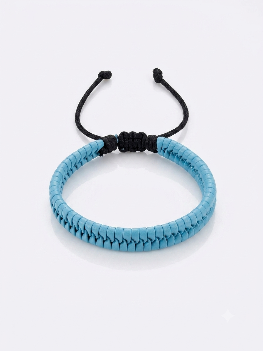 Sky Blue Leather Wrap Bracelet